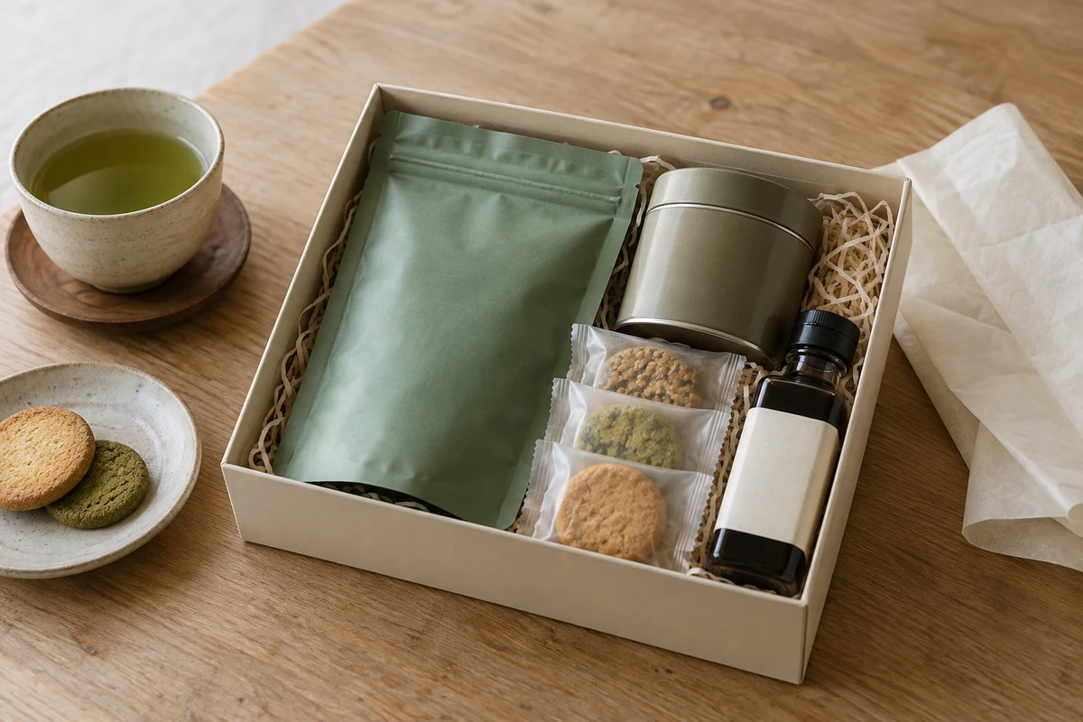 An assortment of Japanese tea and food gifts