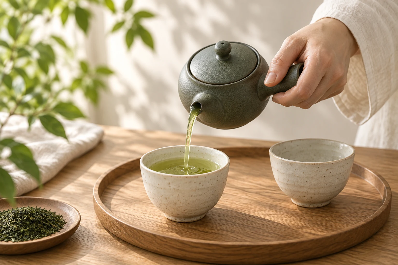 お茶を丁寧に淹れる場面のイメージ