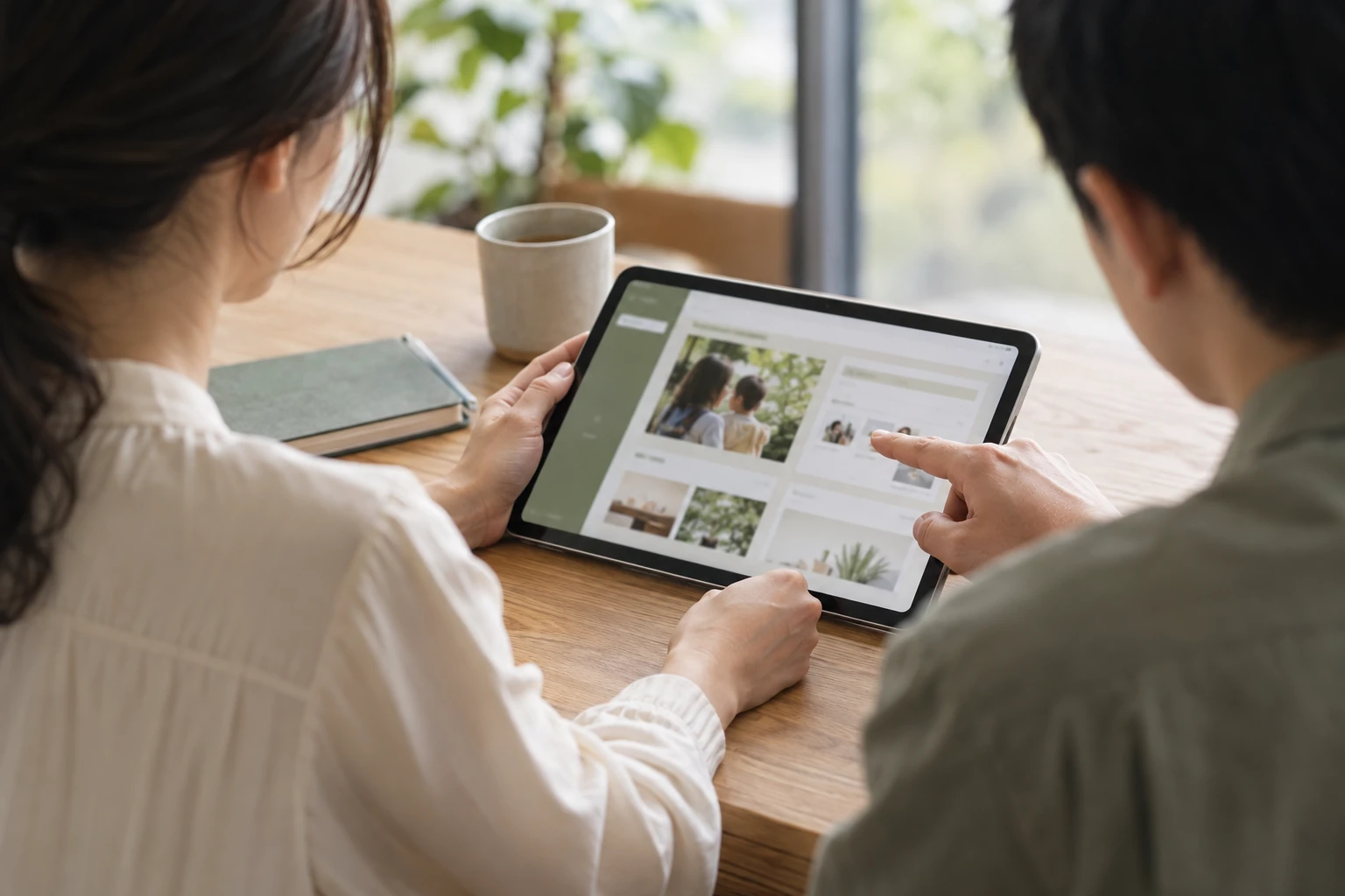 タブレットを一緒に確認し、デジタルサービスを使う二人